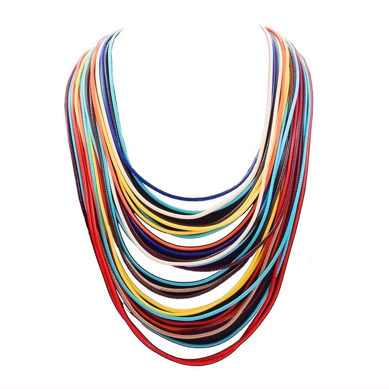MJULY Women Multi Layer Chunky Bib Necklace Magnetic Clasp Wax Line Choker Statement Jewelry(Multicolor) - Image 1